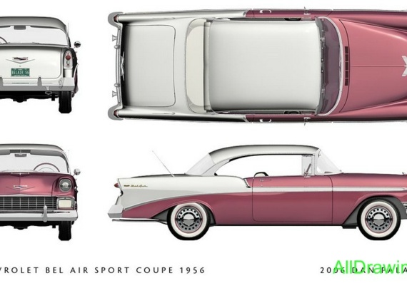 Chevrolet Bel Air Sprt Coupe (1956) - drawings (drawings) of the car